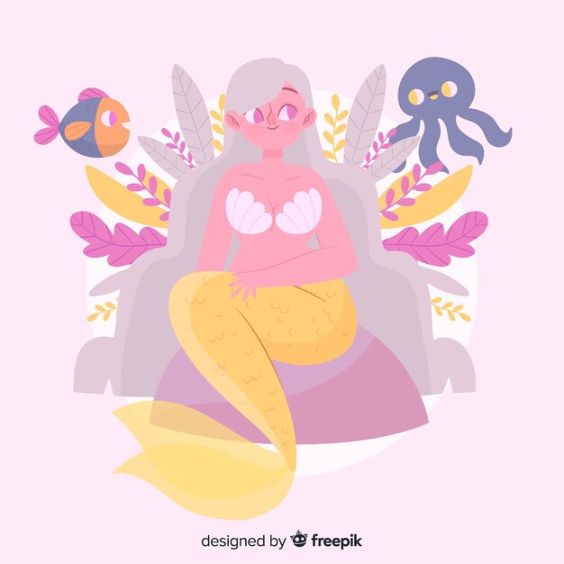 Hand drawn smiling mermaid character