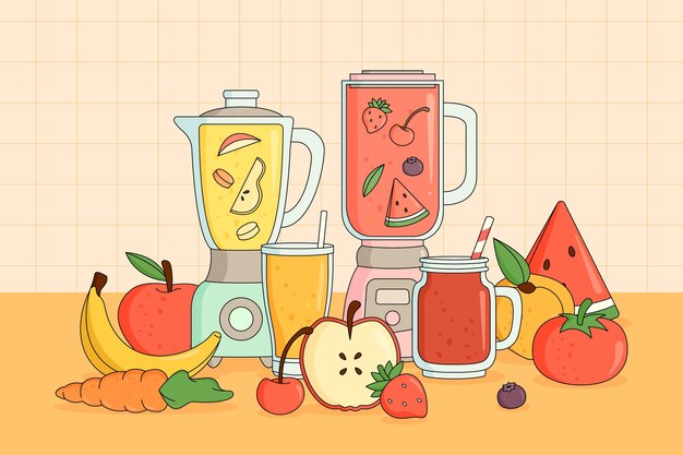 Hand drawn smoothies in blender glass illustration