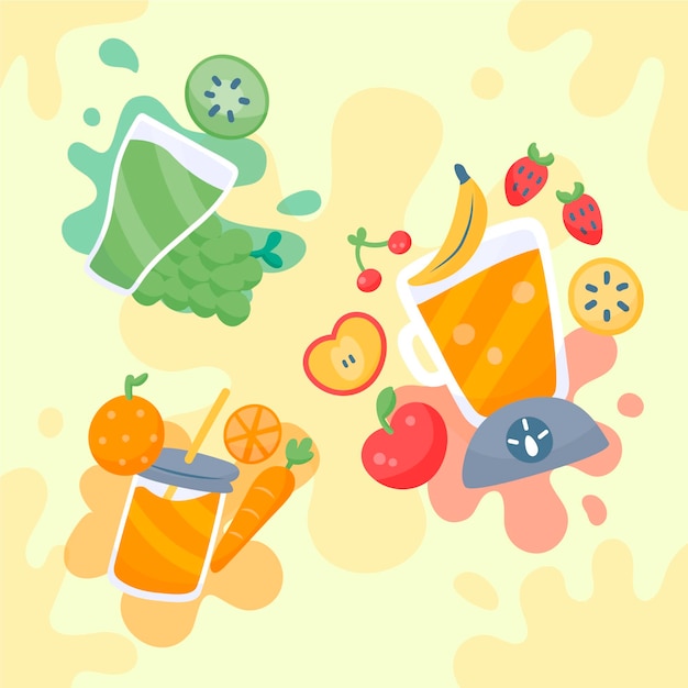 Hand drawn smoothies in blender glass illustration