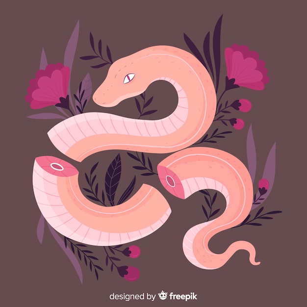 Free Vector hand drawn snake with flowers background