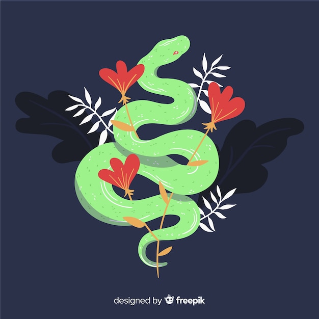 Free Vector hand drawn snake with flowers background