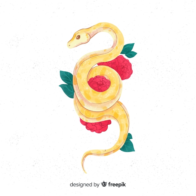 Hand drawn snake with flowers