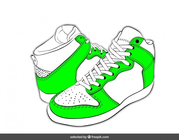 Hand drawn sneakers in green neon color