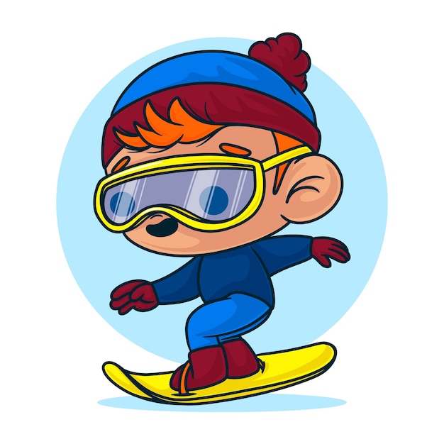 Hand drawn snowboard cartoon illustration