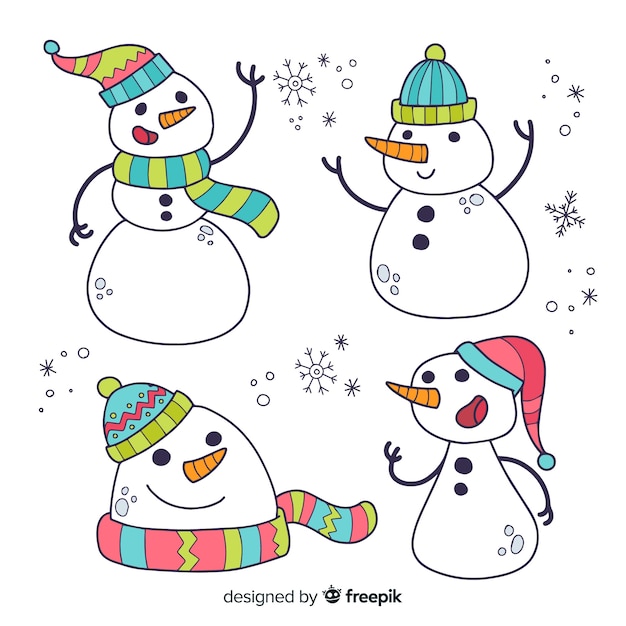 Hand drawn snowman character collection