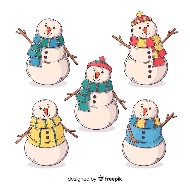 Hand drawn snowman character collection