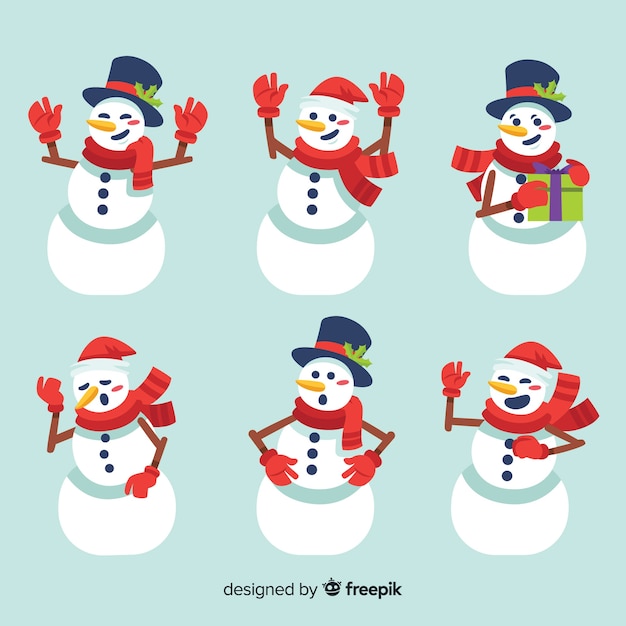 Hand drawn snowman character collection