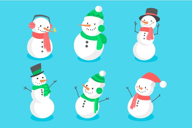 Hand drawn snowman character collection