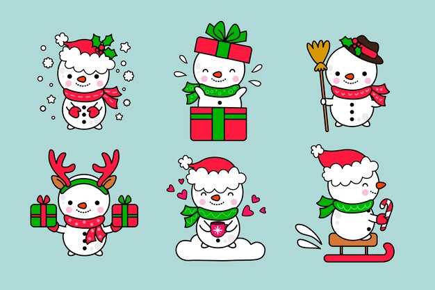 Hand drawn snowman character collection