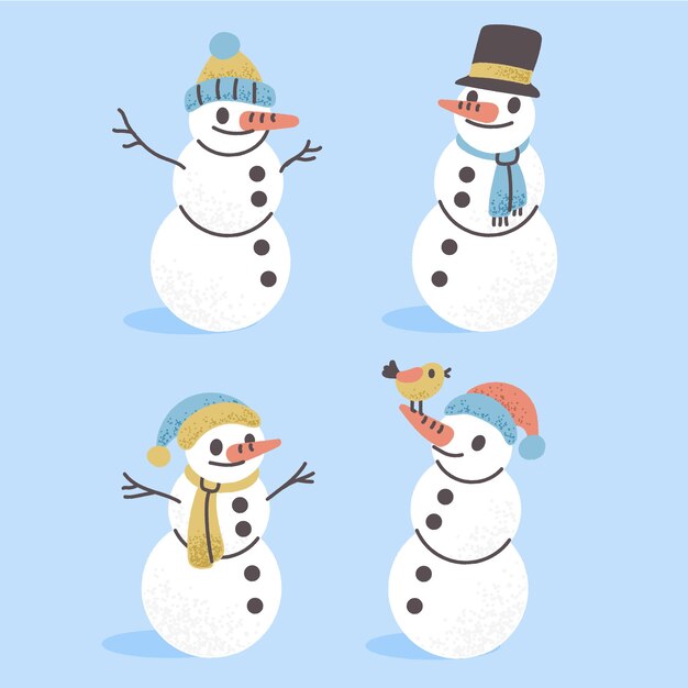 Hand drawn snowman character collection