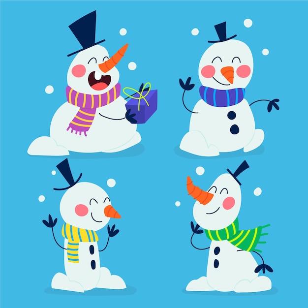 Hand drawn snowman character collection