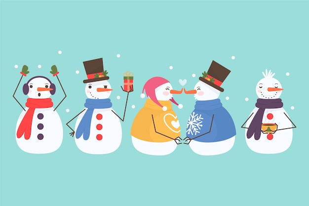 Hand drawn snowman character collection