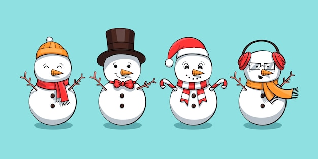 Hand drawn snowman character collection