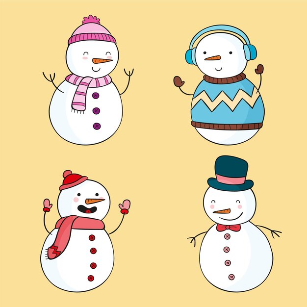 Hand drawn snowman character collection