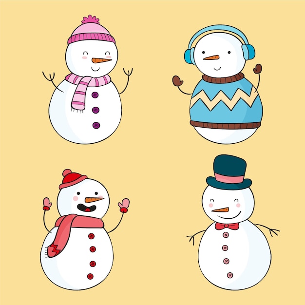 Hand drawn snowman character collection