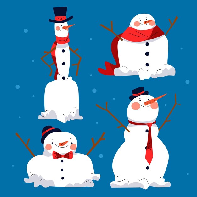 Hand drawn snowman character collection