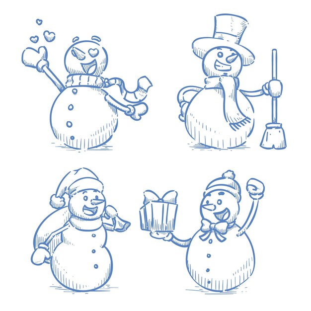 Hand drawn snowman character collection