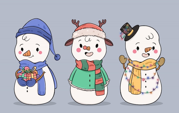 Hand drawn snowman character collection