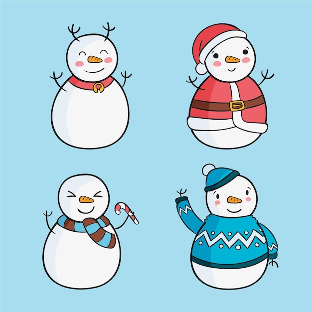 Hand drawn snowman character set