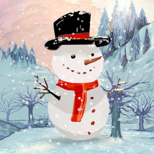 Free Vector hand drawn snowman christmas greeting card