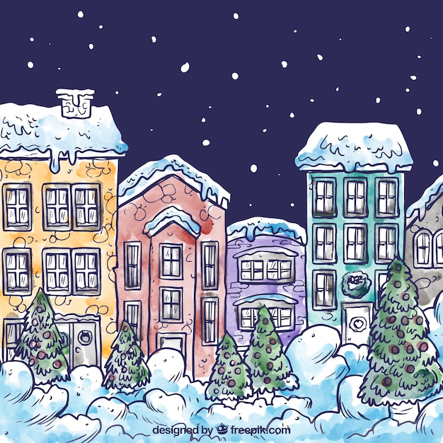 Free vector hand drawn snowy village