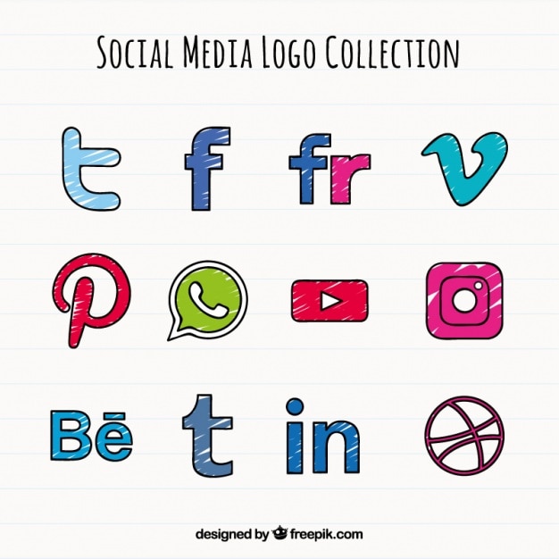 Free Vector hand drawn social media colored icons