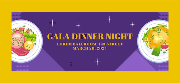 Free Vector hand drawn social media cover template for elegant gala dinner