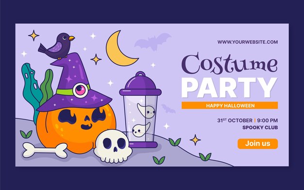 Hand drawn social media post template for halloween celebration