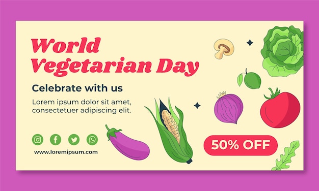 Hand drawn social media promo template for world vegetarian day celebration