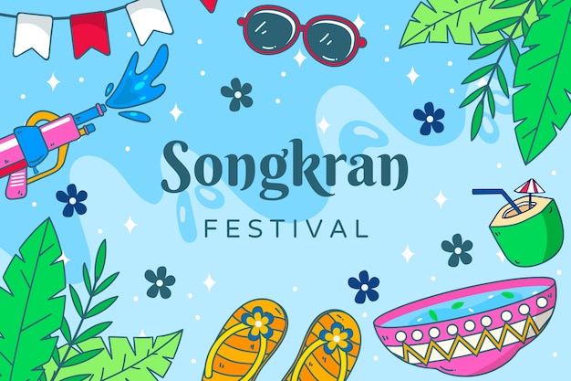 Hand drawn songkran background