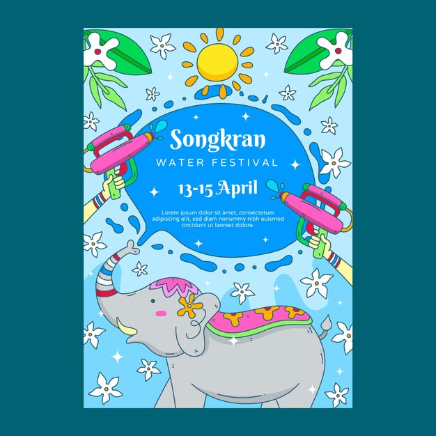 Hand drawn songkran vertical flyer template