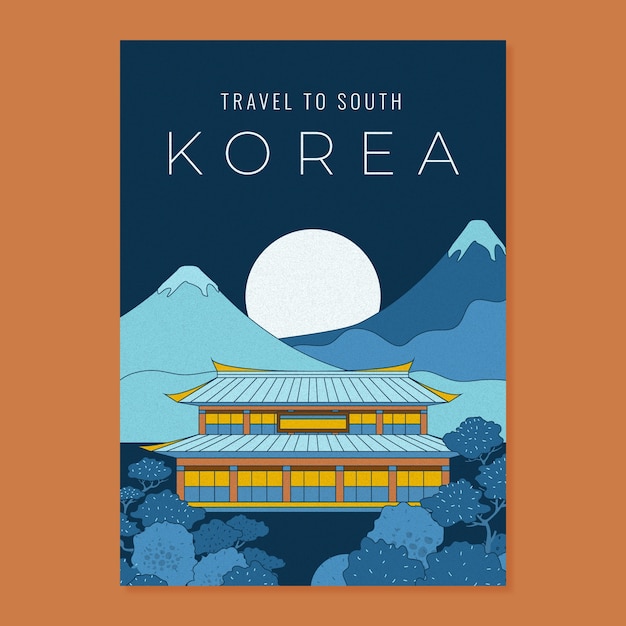 Hand drawn  south korea travel poster