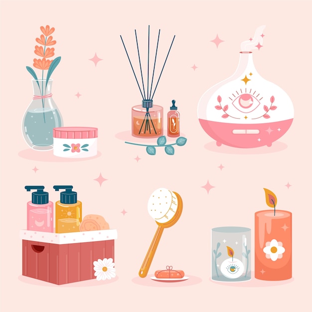 Free Vector hand drawn spa element set