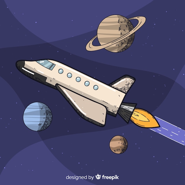 Free Vector hand drawn spaceship background