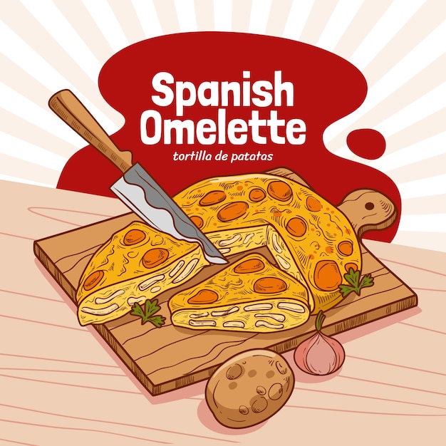 Hand drawn spanish omelette illustration