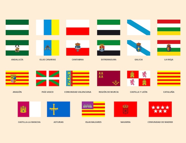 Free vector hand drawn spanish regions flag collection illustration