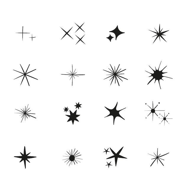 Hand drawn sparkling star collection