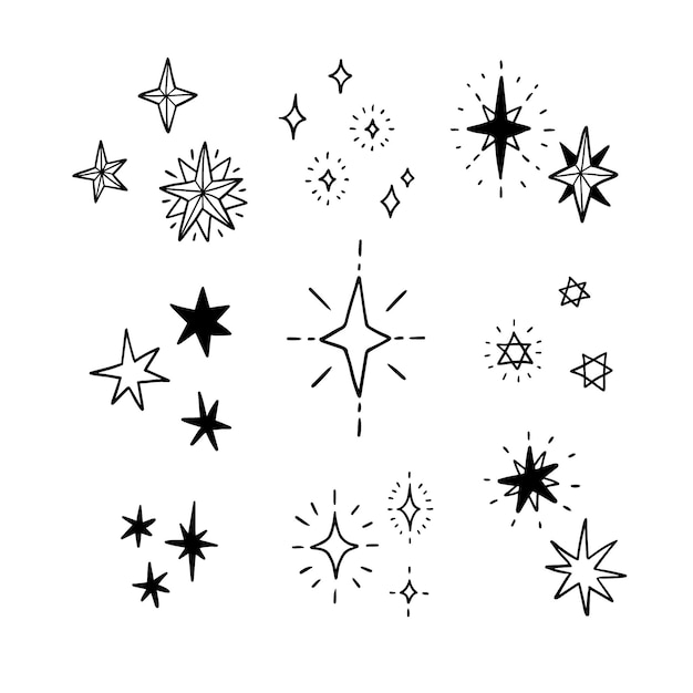 Hand drawn sparkling star collection