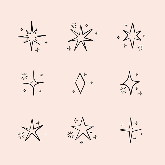 Hand drawn sparkling star collection