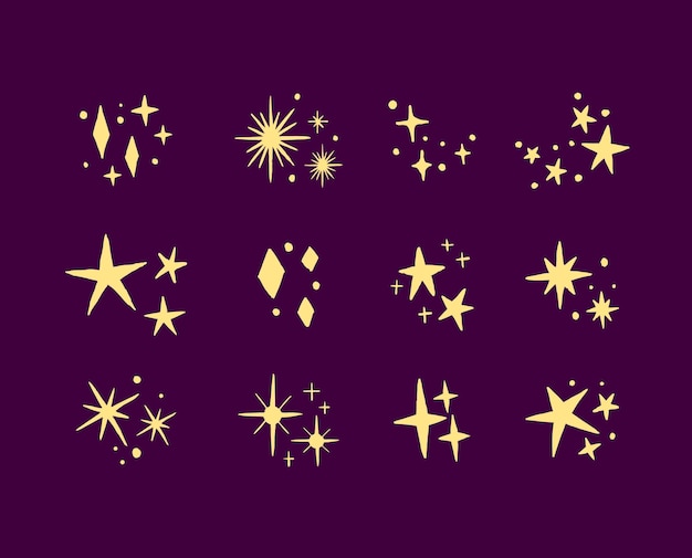 Hand drawn sparkling star collection