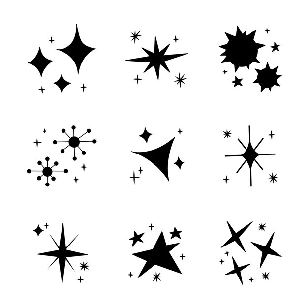 Hand drawn sparkling stars collection