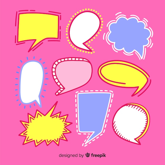 Hand drawn speech bubble collection on pink background