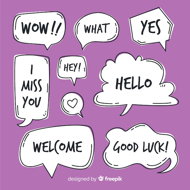 Hand drawn speech bubbles with different expressions