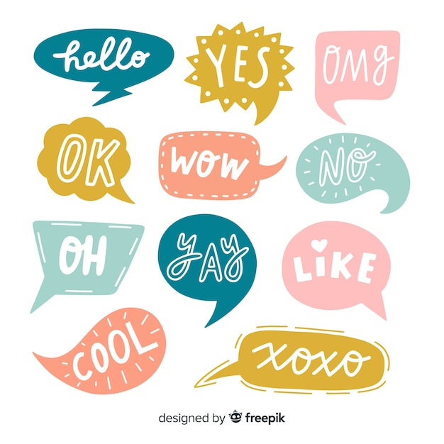 Hand drawn speech bubbles with different expressions