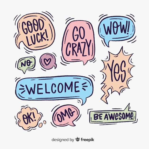 Hand drawn speech bubbles with different expressions