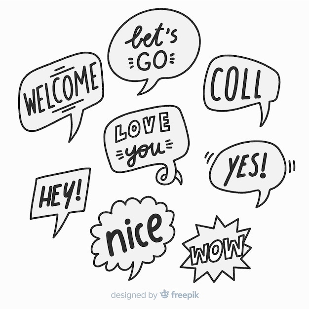 Hand drawn speech bubbles with different expressions