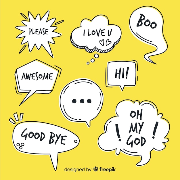 Hand drawn speech bubbles with expressions