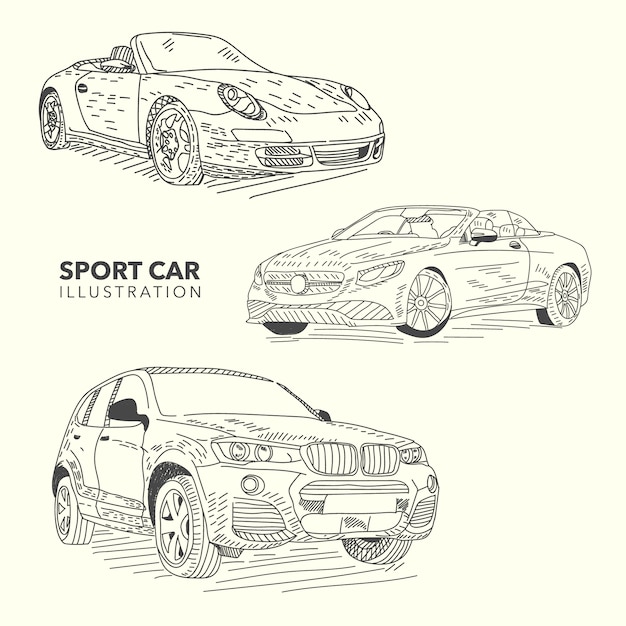 Hand drawn sport  cars collection