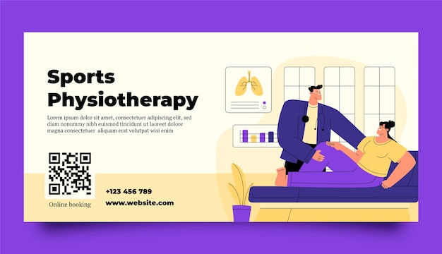 Hand drawn sports physiotherapy horizontal banner