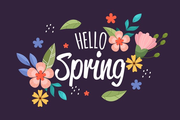 Hand drawn spring background with flowers